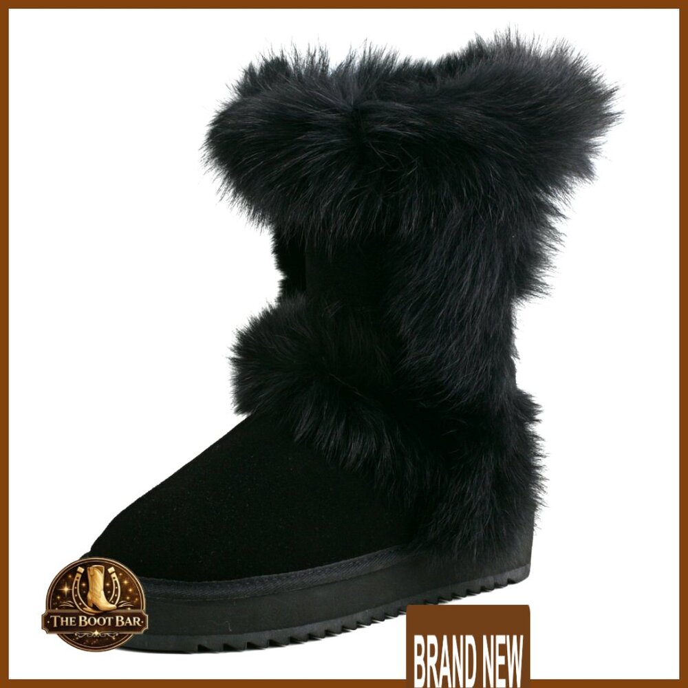 Black platform winter boot with a thick shearling-style fur upper and a heavy rubber platform sole